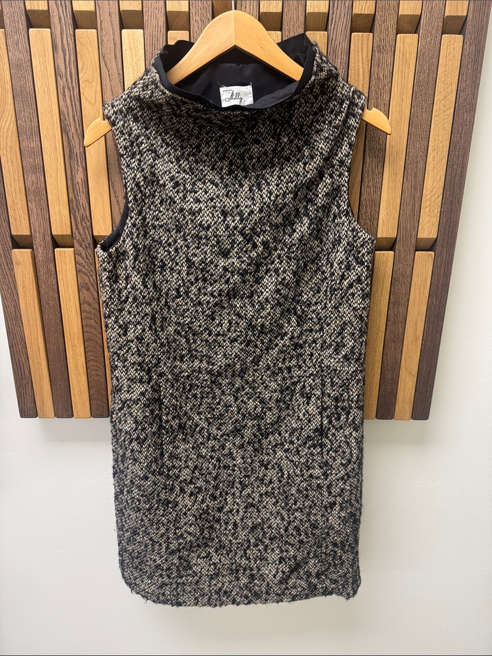 Milly New York Wool Alpaca Blend Tweed Sleeveless Black & Ivory Sheath Dress 2